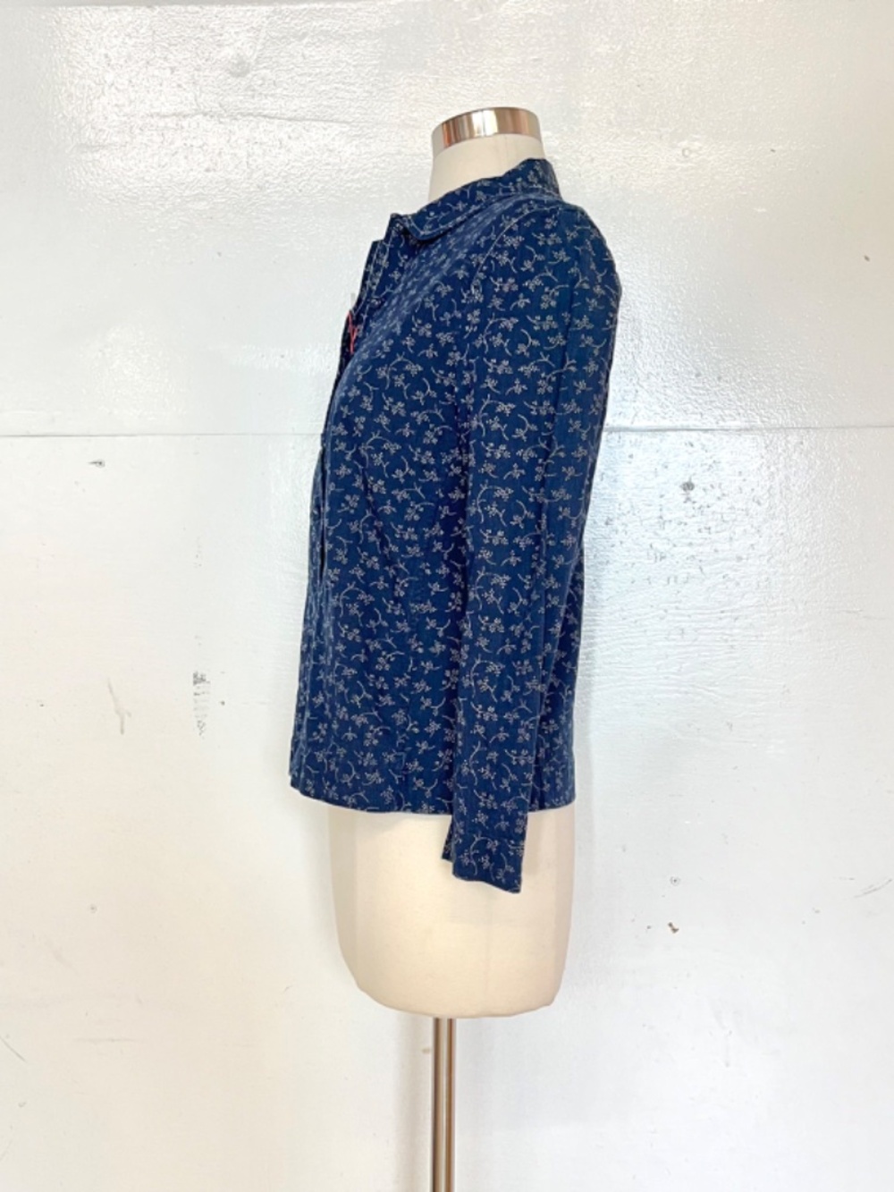 Ines de la Fressange Blue White Floral Cotton Denim Button-Up Shirt Vintage - Picture 3 of 5